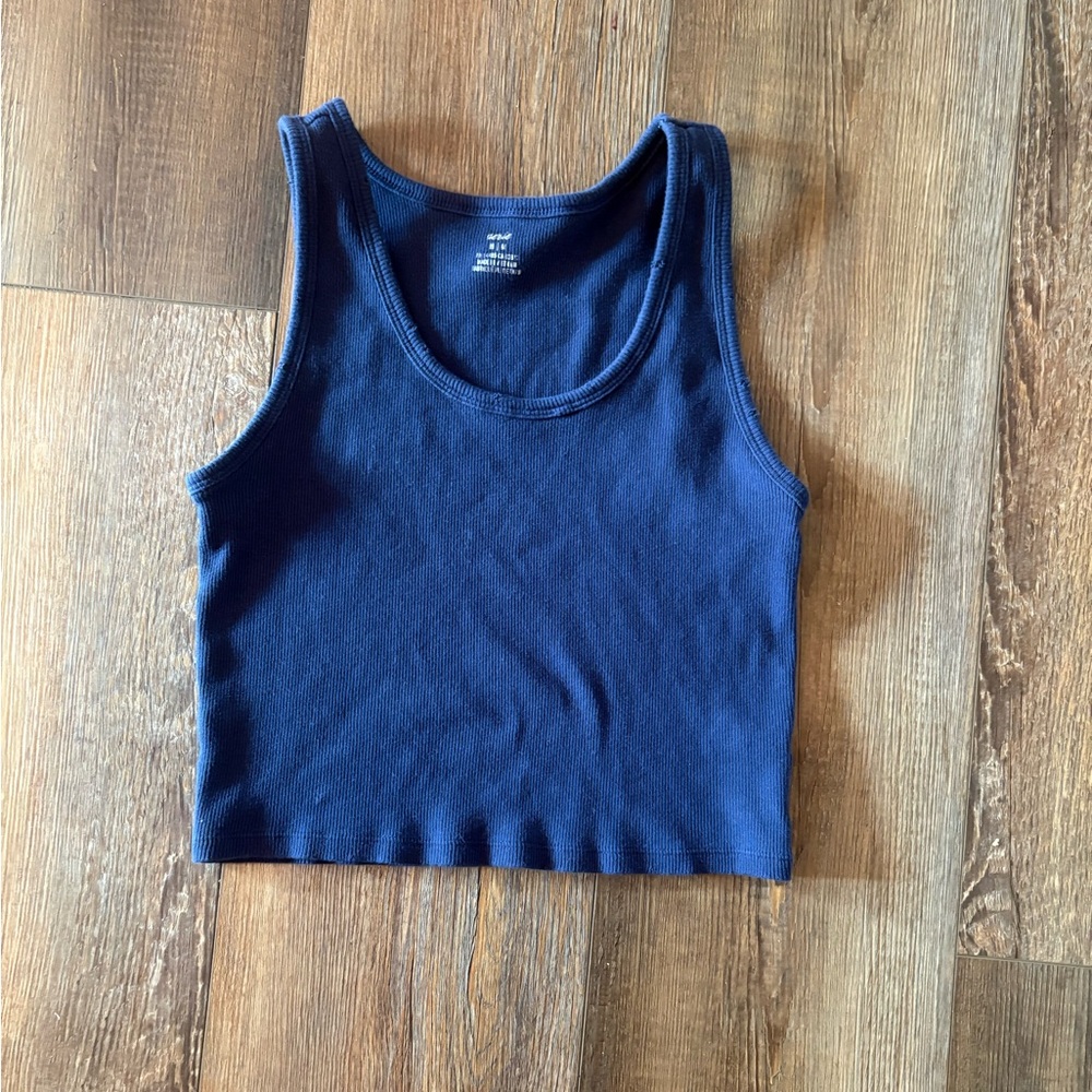 Aerie navy distressed ribbed crop Tank Top